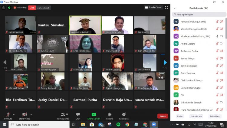 Seminar Web (Webinar) dengan topik “Memberantas Politik Uang” melalui Virtual Aplikasi Zoom dan Facebook tanggal 27 Juni 2020. (foto : ist)