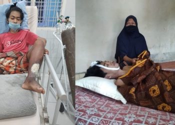 Muhammad Faisal Saat Dirawat di RSUD Djasamen Saragih Siantar bulan September 2020 (kiri), Jenazah M.Faisal di rumah duka dan  Ibunya Dahniar. (foto :ist)