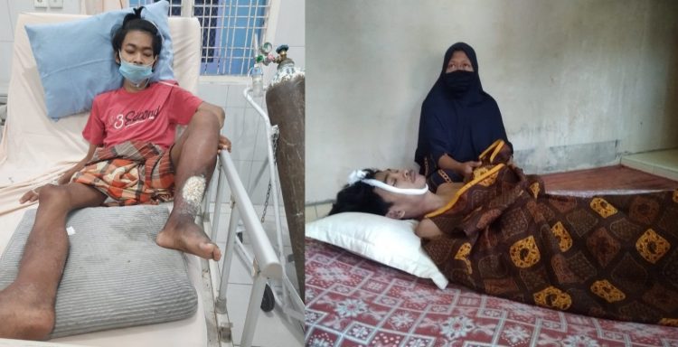 Muhammad Faisal Saat Dirawat di RSUD Djasamen Saragih Siantar bulan September 2020 (kiri), Jenazah M.Faisal di rumah duka dan  Ibunya Dahniar. (foto :ist)